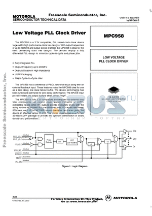 MPC958 datasheet - LOW VOLTAGE PLL CLOCK DRIVER