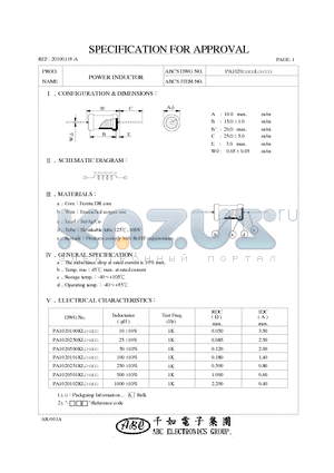 PA1020100KL datasheet - POWER INDUCTOR
