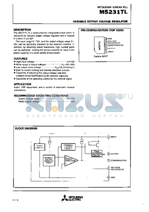 M5231TL datasheet - VARIABLE OUTPUT VOLTAGE REGULATOR