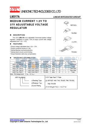 LM317AG-TN3-R datasheet - MEDIUM CURRENT 1.2V TO 37V ADJUSTABLE VOLTAGE REGULATOR