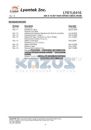 LY61L6416 datasheet - 64K X 16 BIT HIGH SPEED CMOS SRAM