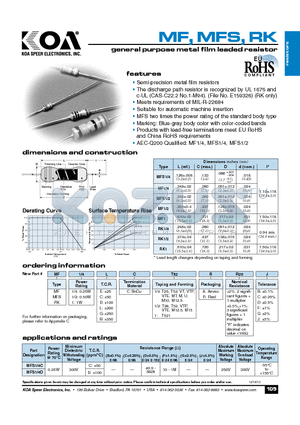 MF14LCT52AR20J datasheet - general purpose metal film leaded resistor