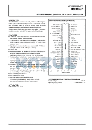 M52335SP datasheet - NTSC SYSTEM SINGLE-CHIP COLOR TV SIGNAL PROCESSOR