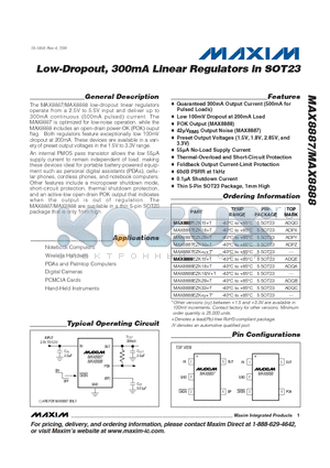 MAX8887 datasheet - Low-Dropout, 300mA Linear Regulators in SOT23