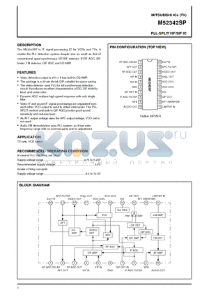 M52342SP datasheet - PLL-SPLIT VIF/SIF IC