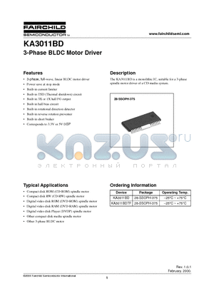KA3011 datasheet - 3-Phase BLDC Motor Driver