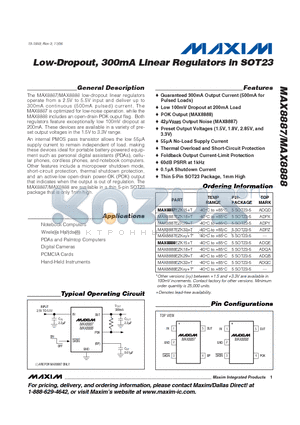 MAX8887EZK29T datasheet - Low-Dropout, 300mA Linear Regulators in SOT23