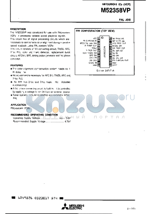 M52358VP datasheet - The M52358VP was developed for use with PAL-system VCRs