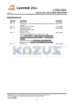 LY621024RL datasheet - 128K X 8 BIT LOW POWER CMOS SRAM