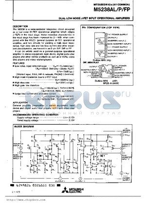 M5238AL datasheet - DUAL LOW NOISE JFET INPUT OPERATIONAL AMPLIFIERS