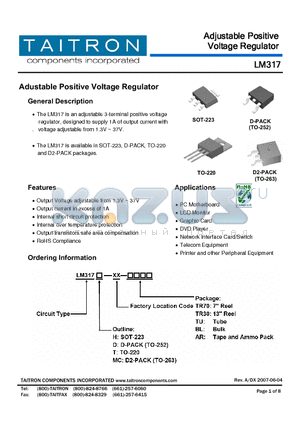 LM317D-XX-BL datasheet - Adustable Positive Voltage Regulator