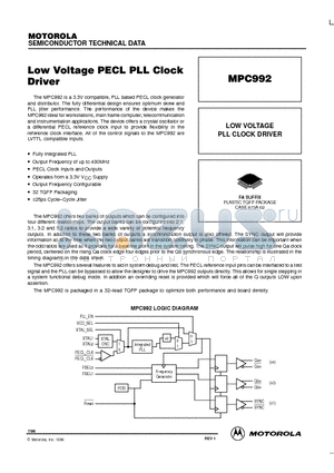 MPC992 datasheet - LOW VOLTAGE PLL CLOCK DRIVER