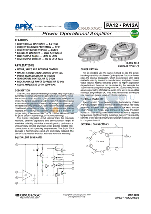 PA12 datasheet - Power Operational Amplifier