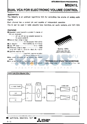 M5241L datasheet - DUAL VCA FOR ELECTRONIC VOLUME CONTROL