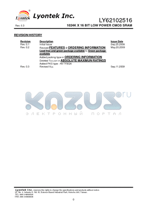 LY62102516GV datasheet - 1024K X 16 BIT LOW POWER CMOS SRAM