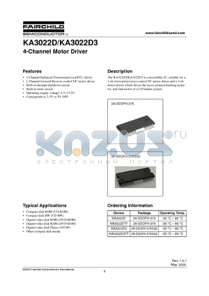 KA3022DTF datasheet - 4-Channel Motor Driver