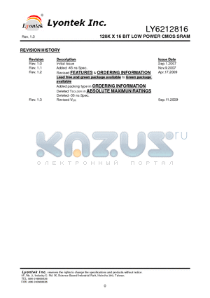 LY6212816 datasheet - 128K X 16 BIT LOW POWER CMOS SRAM