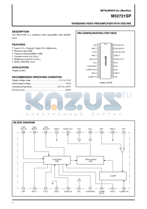 M52721 datasheet - WIDEBAND VIDEO PREAMPLIFIER WITH OSD MIX