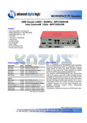 MPCV800 datasheet - MICROSPACE PC Systems