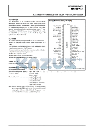 M52727SP datasheet - PAL/NTSC SYSTEM SINGLE-CHIP COLOR TV SIGNAL PROCESSOR