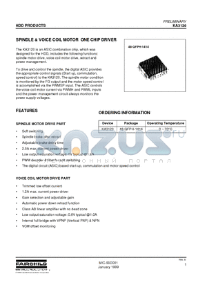 KA3120 datasheet - SPINDLE & VOICE COIL MOTOR ONE CHIP DRIVER