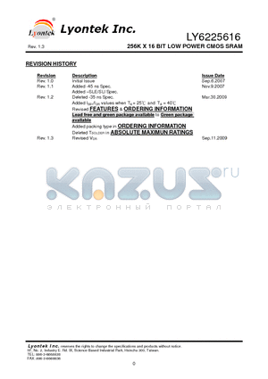 LY6225616MV datasheet - 256K X 16 BIT LOW POWER CMOS SRAM