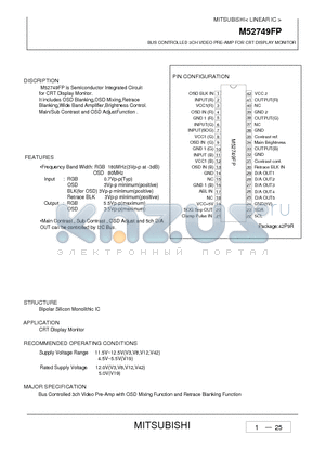 M52749FP datasheet - BUS CONTROLLED 3CH VIDEO PRE-AMP FOR CRT DISPLAY MONITOR