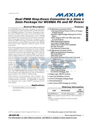 MAX8896 datasheet - Dual PWM Step-Down Converter in a 2mm x 2mm Package for WCDMA PA and RF Power