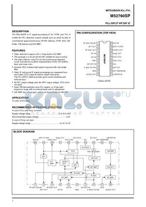M52760 datasheet - PLL-SPLIT VIF/SIF IC