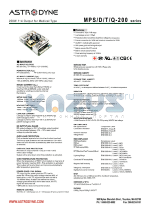 MPD-200A datasheet - 200W 1~4 Output for Medical Type