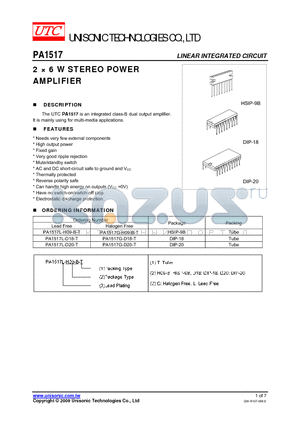 PA1517L-D18-T datasheet - 2  6 W STEREO POWER AMPLIFIER
