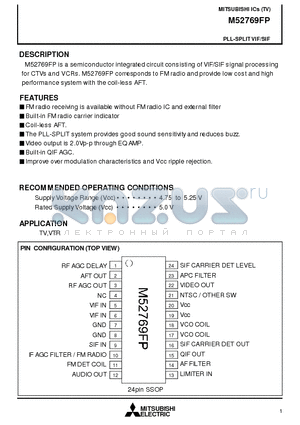 M52769FP datasheet - PLL-SPLIT VIF/SIF