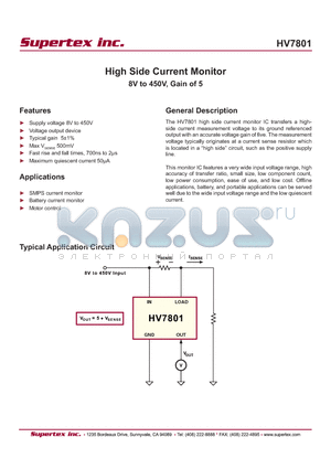 HV7801 datasheet - High Side Current Monitor