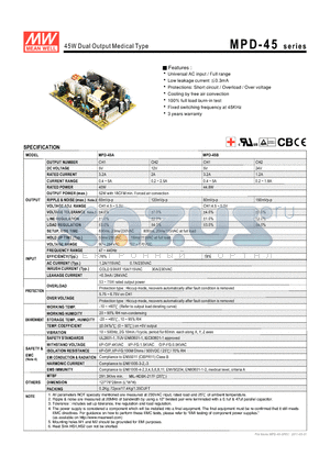 MPD-45 datasheet - 45W Dual Output Medical Type