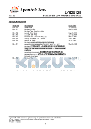 LY625128 datasheet - 512K X 8 BIT LOW POWER CMOS SRAM