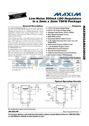 MAX8902A datasheet - Low-Noise 500mA LDO Regulators in a 2mm x 2mm TDFN Package