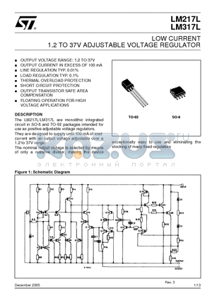 LM317L datasheet - LOW CURRENT 1.2 TO 37V ADJUSTABLE VOLTAGE REGULATOR