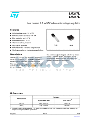 LM317L datasheet - Low current 1.2 to 37V adjustable voltage regulator