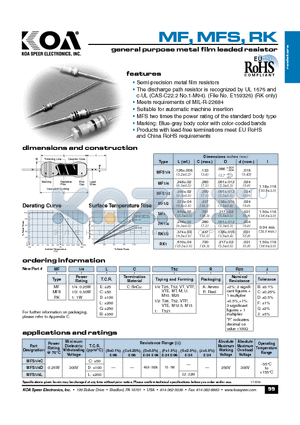 MF1CCT521AR20B datasheet - general purpose metal film leaded resistor