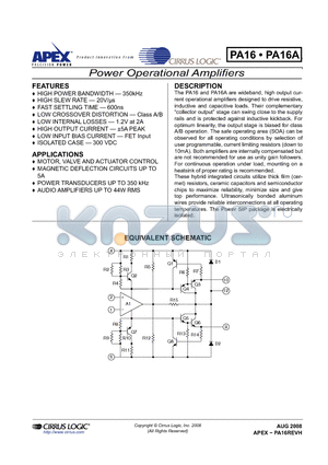 PA16 datasheet - Power Operational Amplifiers
