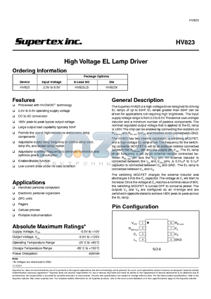 HV823 datasheet - High Voltage EL Lamp Driver