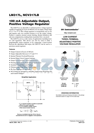 LM317LBDG datasheet - 100 mA Adjustable Output, Positive Voltage Regulator