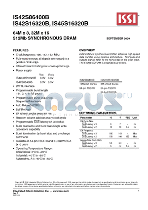 IS42S86400B-7TL datasheet - 64M x 8, 32M x 16 512Mb SYNCHRONOUS DRAM