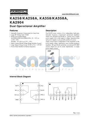 KA358 datasheet - Dual Operational Amplifier
