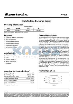 HV826MG datasheet - High Voltage EL Lamp Driver