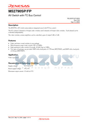 M52790FP datasheet - AV Switch with I2C Bus Control