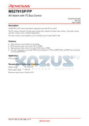 M52791FP datasheet - AV Switch with I2C Bus Control