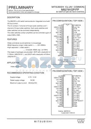 M52791SP datasheet - AV SWITCH with I2C BUS CONTROL