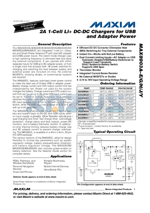MAX8903JETI datasheet - 2A 1-Cell Li DC-DC Chargers for USB and Adapter Power Thermistor Monitor