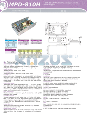 MPD-810H datasheet - 120W 10~30VDC DC-DC ATX Open Frame Power Supply